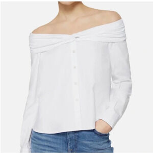 Jonathan Simkhai Maia Oxford Off-the-Shoulder Top Size M White